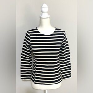 J Crew Womens XS Black/White Stripe Long Sleeve Top Grandmillenial Preppy